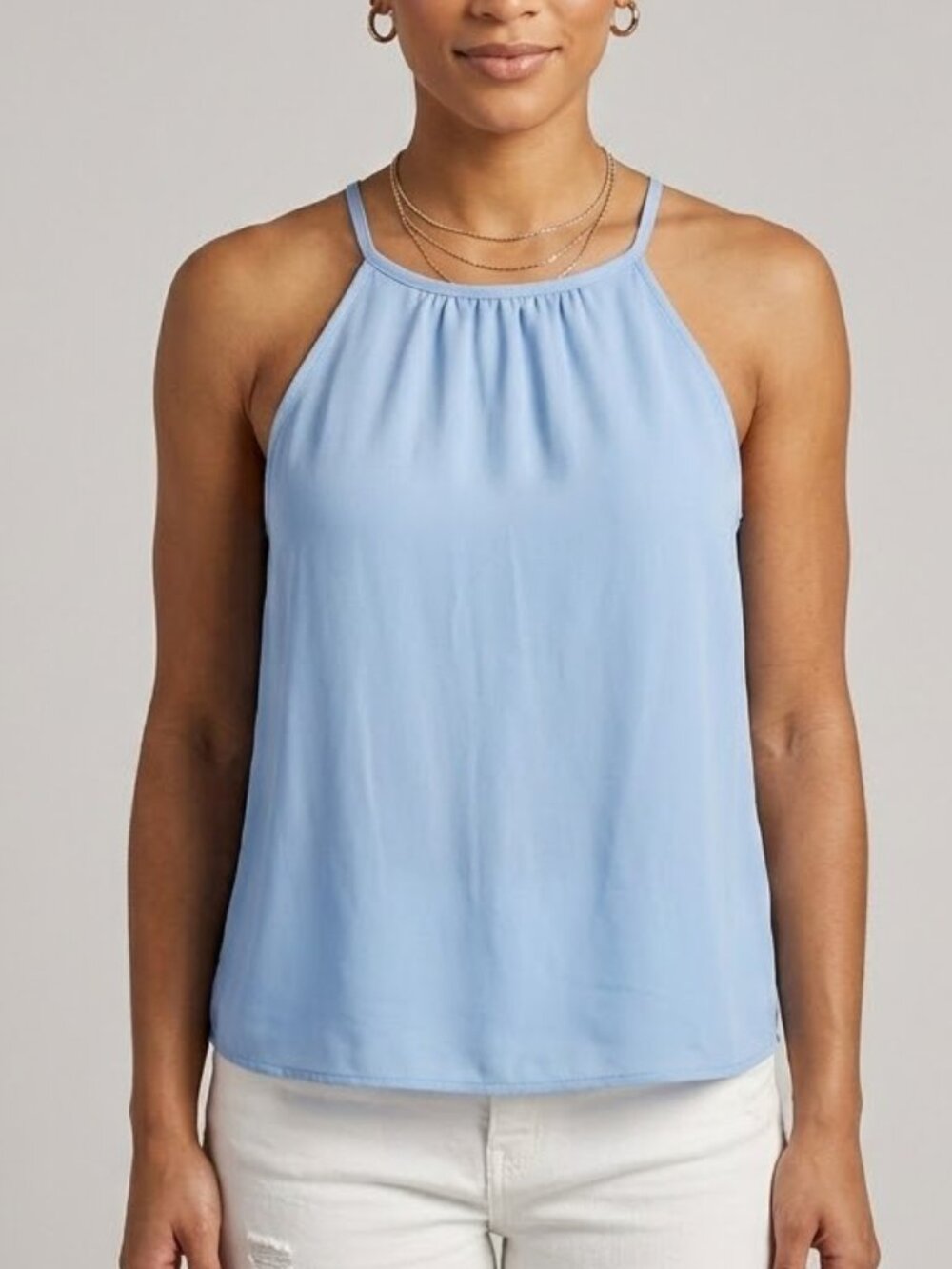 Y2K Papaya Light Blue Halter Neck Blouse High Neck Tank Top Small
